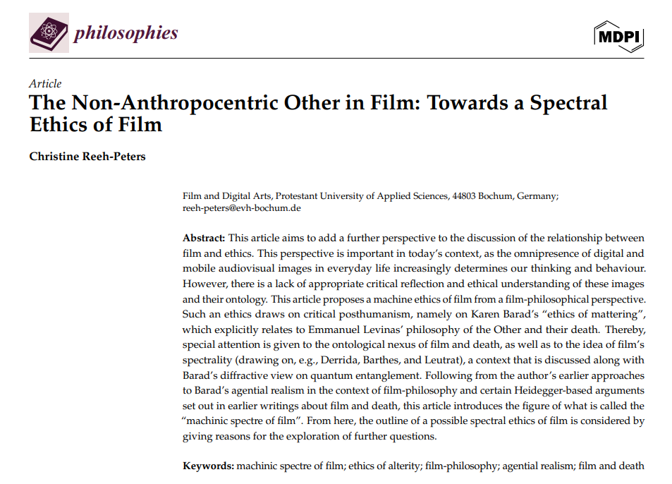 Cover of “The Non-Anthropocentric Other in Film: Towards a Spectral Ethics of Film”